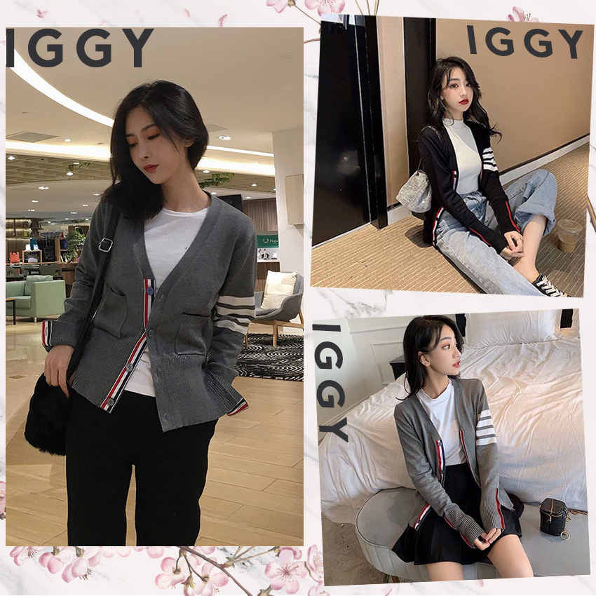 Cardigan thom 3 sọc tay len nữ ảnh thật full size iggy boutique