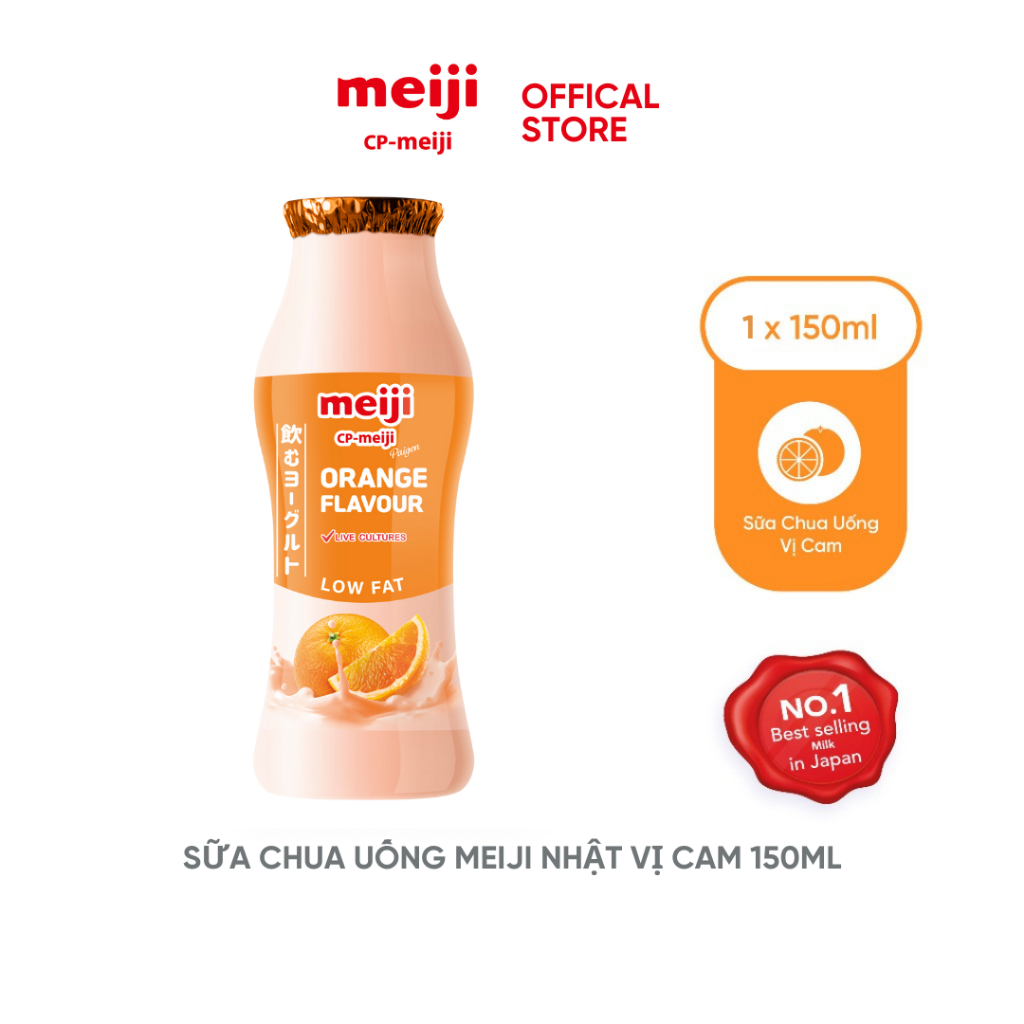 Sữa Chua Uống Meiji ít béo vị cam, chứa 3 dòng men vi sinh tốt cho tiêu hóa 150ml