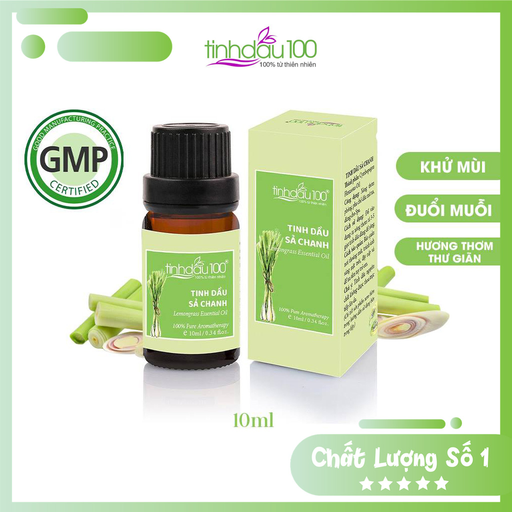 Tinh dầu sả chanh nguyên chất Tinh Dầu 100 xông thơm phòng, lau nhà xua đuổi muỗi, thư giãn, khử mùi dung tích 10ml