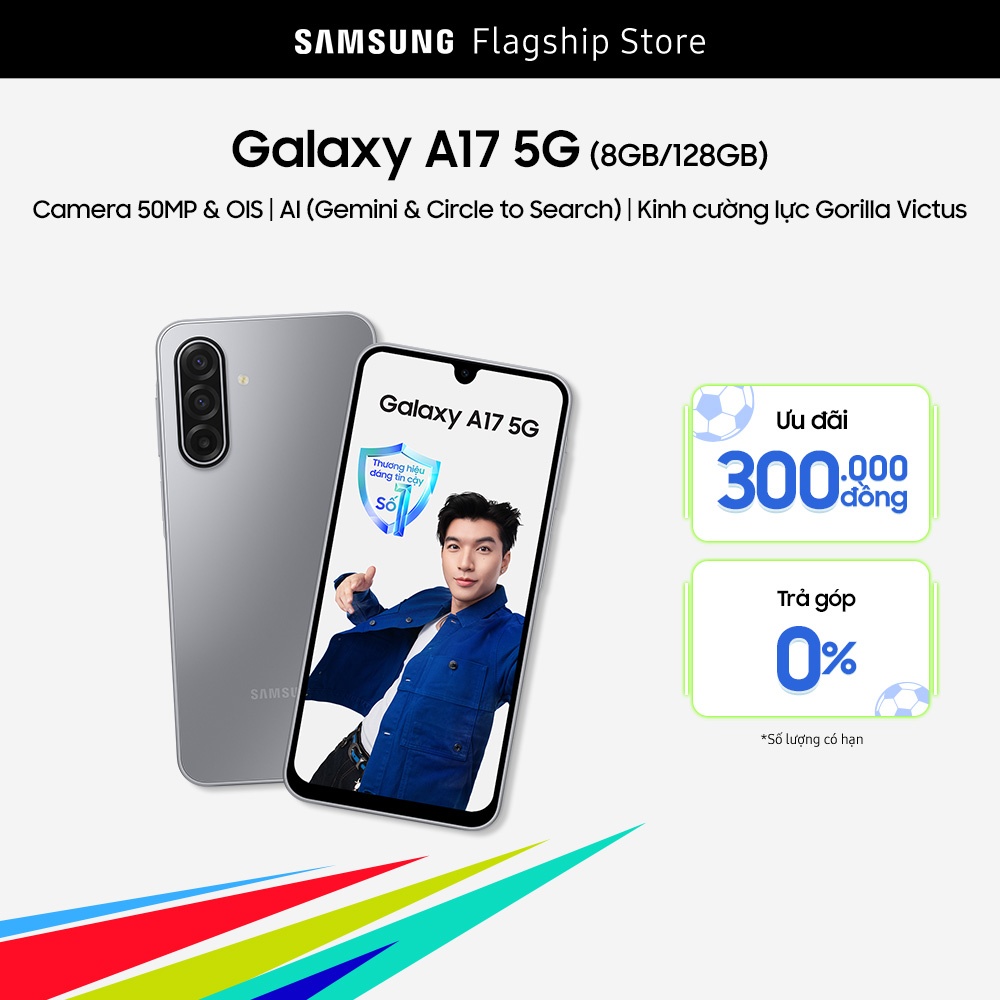 [SALE CUỐI THÁNG 22-29.6] Điện Thoại Samsung Galaxy A17 5G (8/128GB), Kính Cường Lực Gorilla Victus, Camera 50MP  IOS, AI Gemini