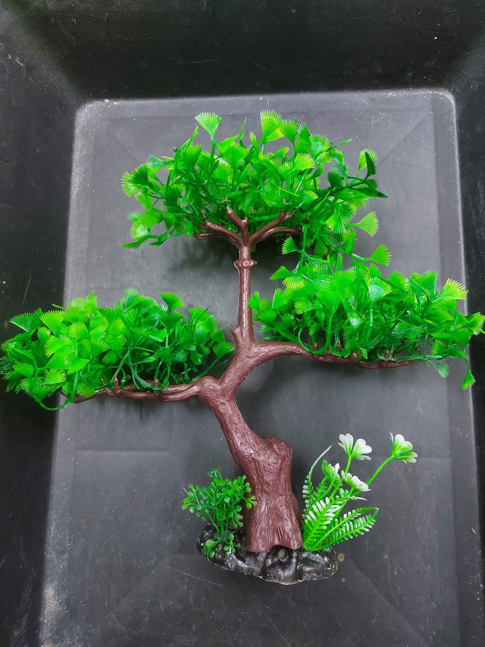 Cây nhựa trang trí bể cá: mẫu bonsai 3 tán màu ngẫu nhiên
