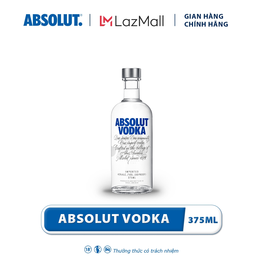 Rượu  Vodka Absolut Nồng Độ Alc 40.0%  375ml Không Kèm Hộp