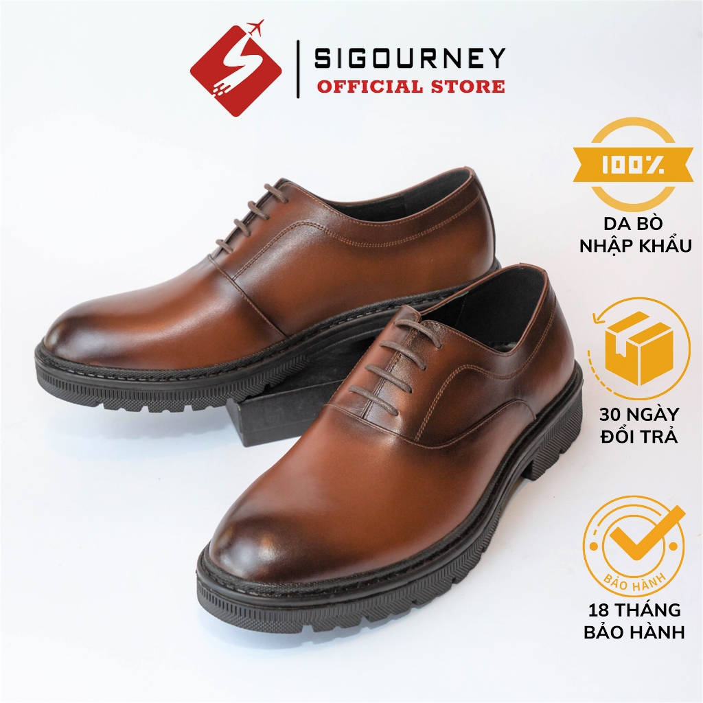 Giày Oxford đế cao SIGOURNEY SDR05 màu nâu Patina – da bò nguyên tấm