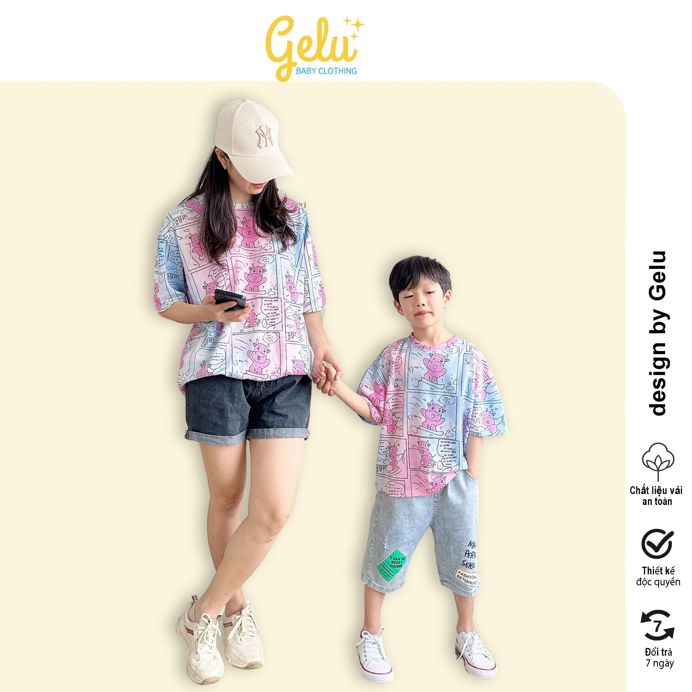 Áo đôi mẹ và bé GELU KIDS, Đồ đôi mẹ và bé, Áo gia đình, Đồng phục gia đình, Áo thun cho mẹ và bé, áo cộc tay, áo phông cho mẹ và bé, thích hợp cho mẹ và bé mặc đi chơi, ở nhà mùa hè A198, free size áo mẹ, size riêng cho bé