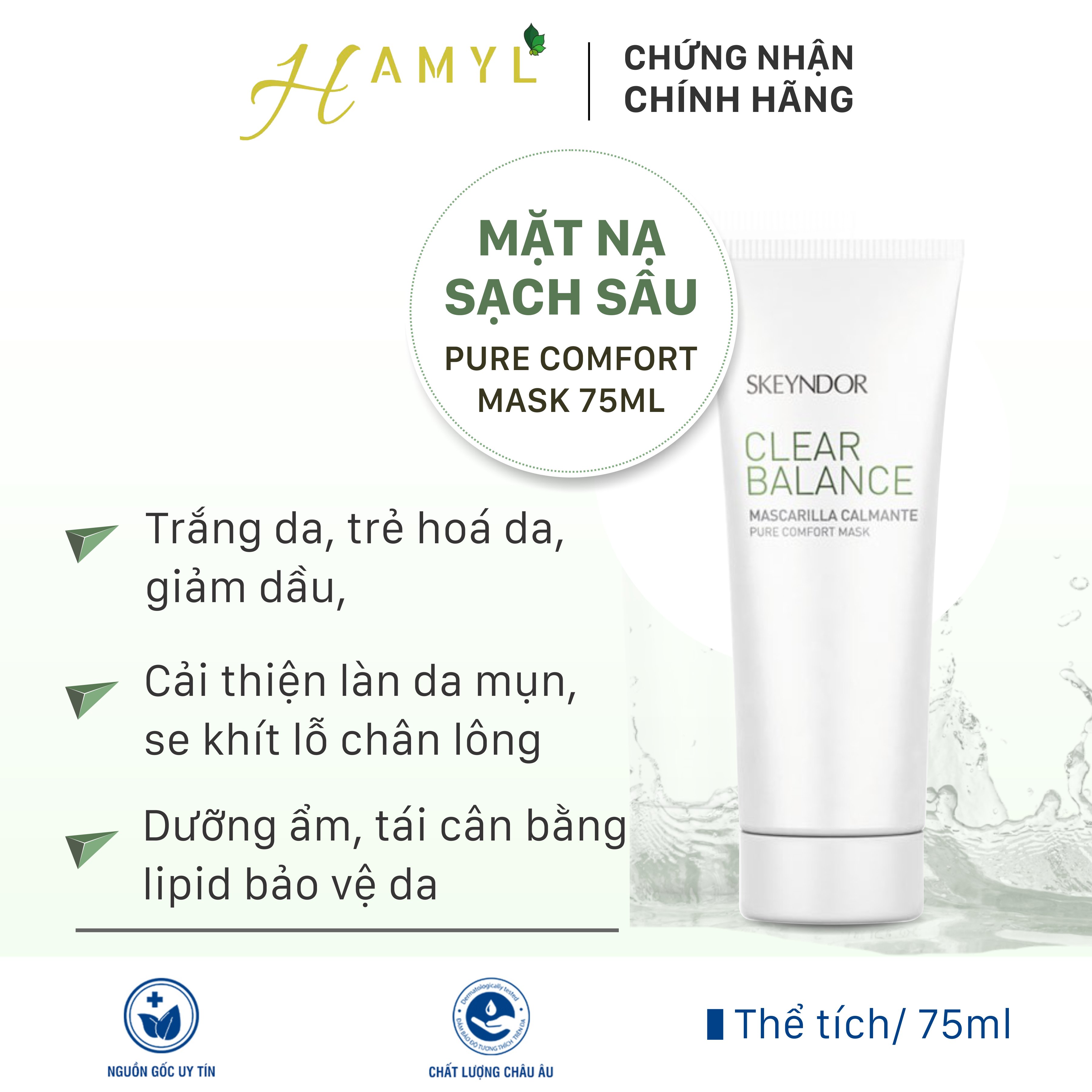 Clear balance thương hiệu skeyndor - mặt nạ sạch sâu, giảm dầu, dưỡng ẩm, trắng da, trẻ hoá da pure comfort mask - 75ml - sk22061209