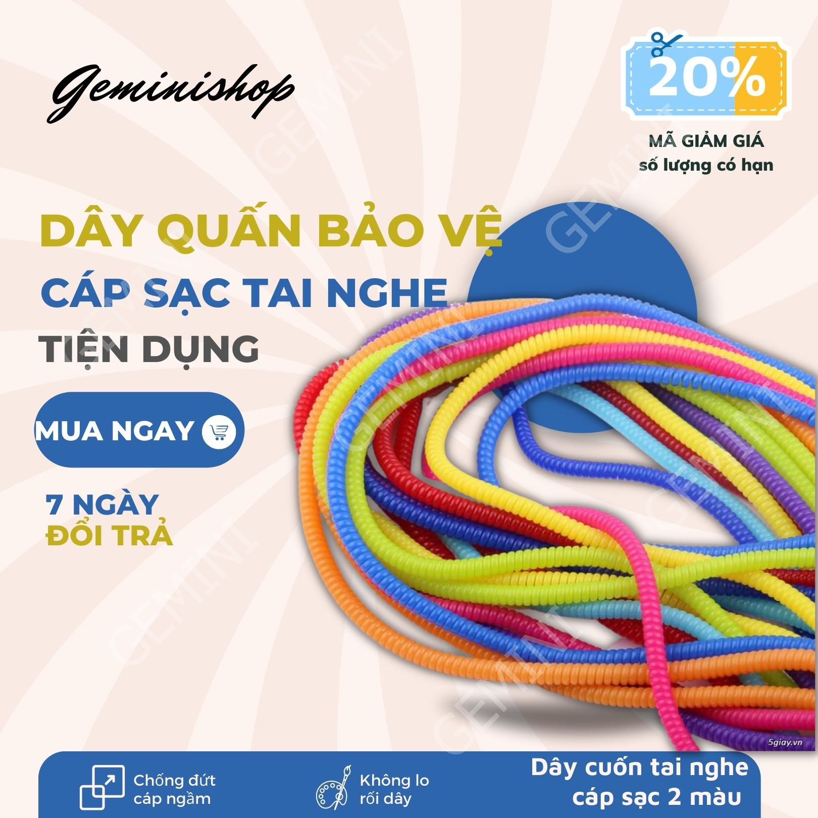 Combo 10 Dây quấn tai nghe cáp sạc ... loại 2 màu (ngẫu nhiên màu)