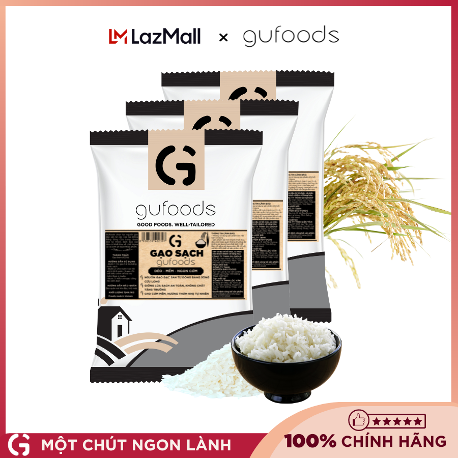 Combo 3 túi Gạo sạch GUfoods (Mỗi túi 1kg) - Đài thơm / Japonica hữu cơ - Dẻo mềm, Thơm nhẹ, Ngon cơm