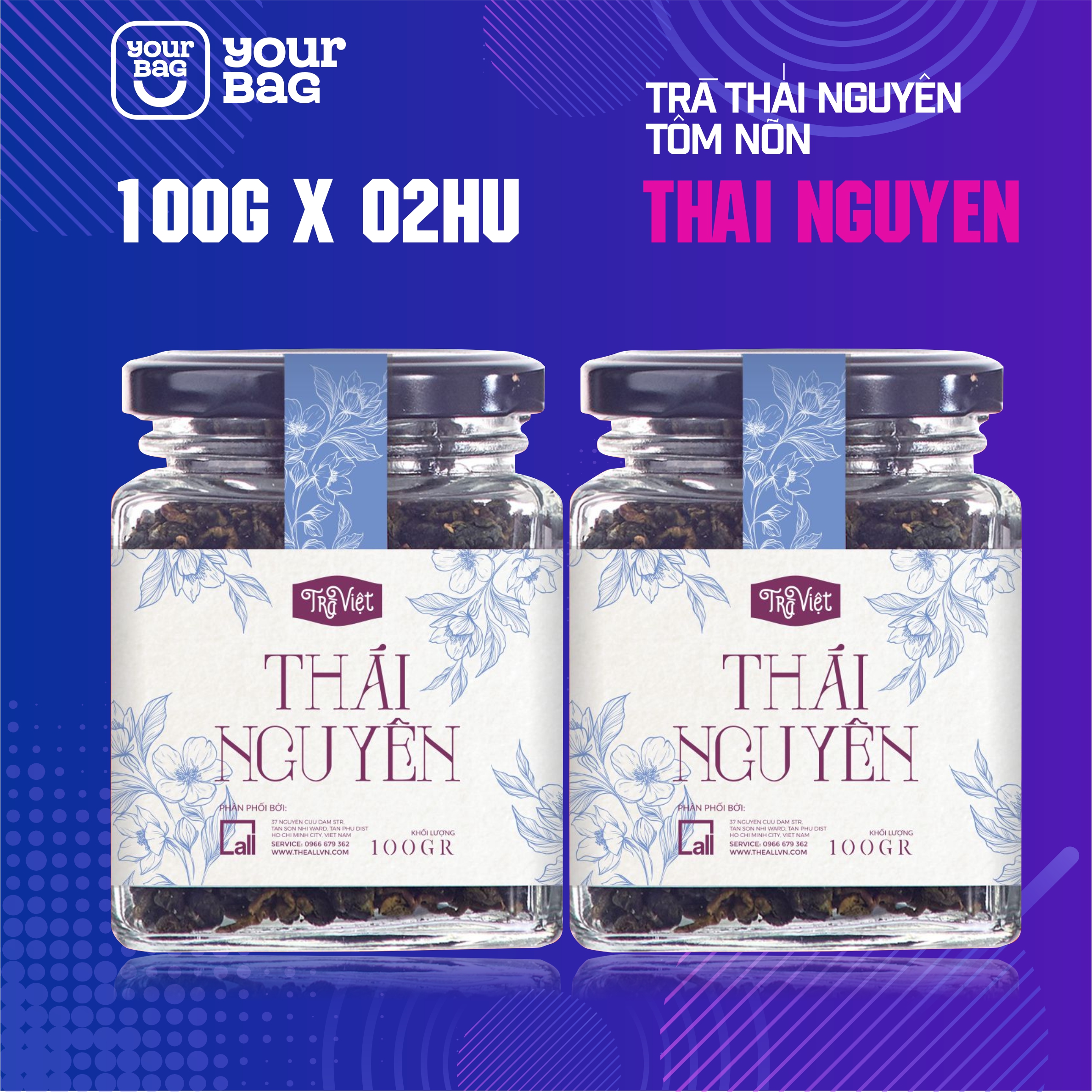 Trà Thái Nguyên Tôm Nõn, Vị đắng nhẹ hậu ngọt, Sản Vật Thái Nguyên 100g x 02 hũ - yourbag trà thái nguyên
