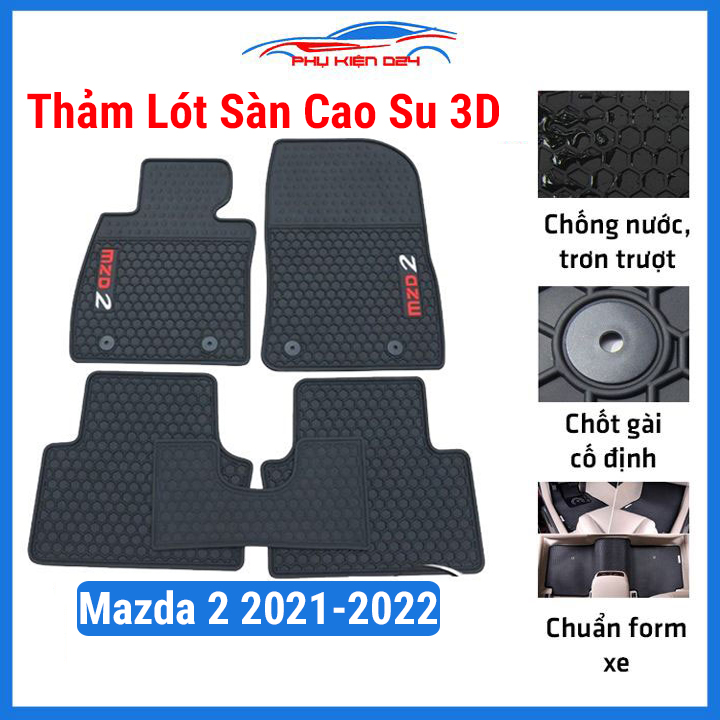 Thảm lót sàn cao su 3D MAZDA 2 2021 2022, thảm trải sàn xe hơi không mùi, chống trơn trượt, mài mòn tốt