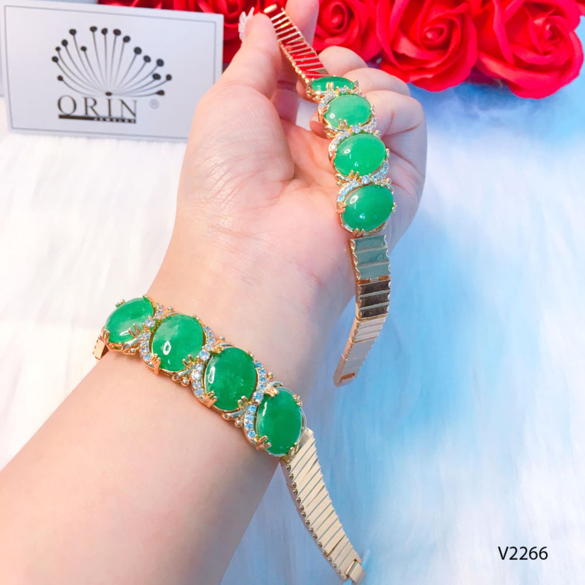 [Hoàn Tiền 20%] Vòng tay lắc tay màu xanh thạch thiết kế cao cấp Orin V2266 - Long Tien