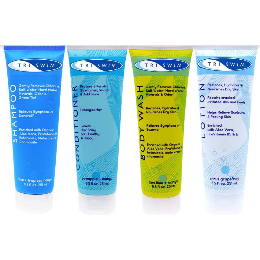 [HCM]Combo 4 Chai: Dầu Gội + Dầu Xả + Sữa Tắm + Sữa Dưỡng Da Triswim (251ml / Chai) Loại Bỏ Sạch Clo Sau Khi Bơi