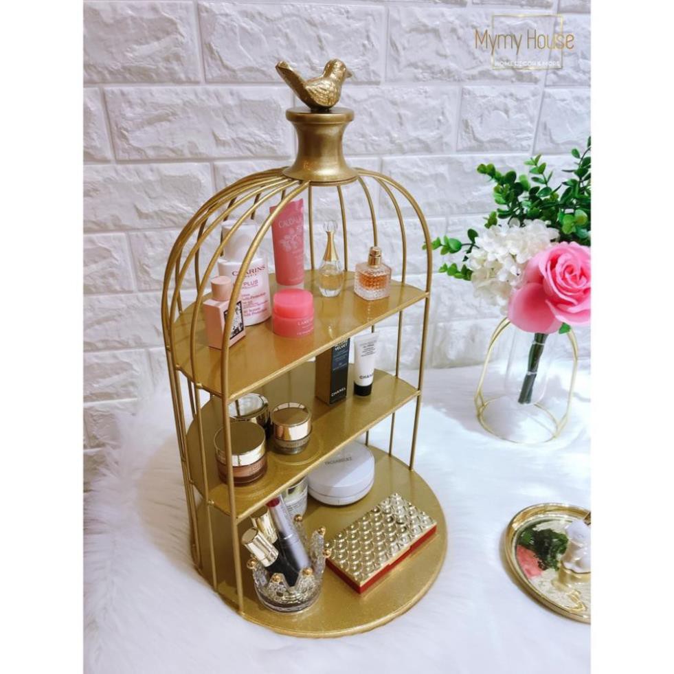Kệ mỹ phẩm lồng chim 3 tầng/ kệ mỹ phẩm - kệ đựng mỹ phẩm lồng chim 3 tầng để bàn - kệ đựng mỹ phầm 3 tầng lồng chim .