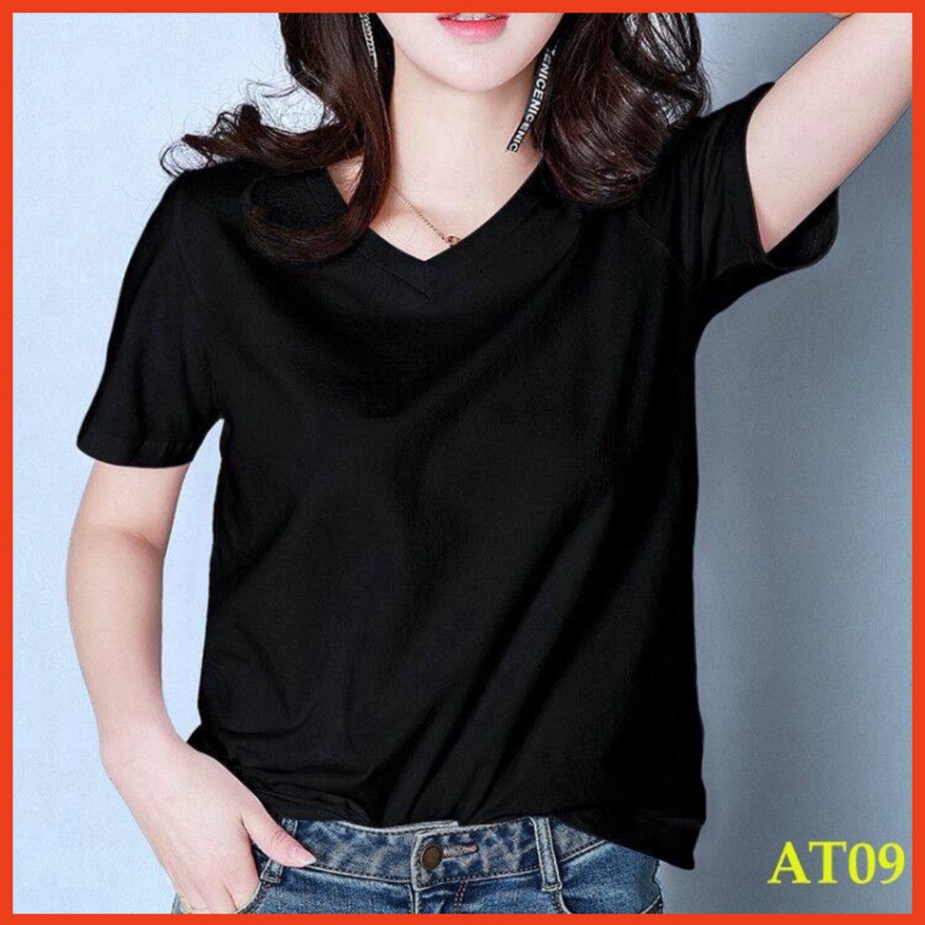 ÁO THUN NỮ CỔ TIM TAY NGẮN CHẤT VÃI COTTON LẠNH CAO CẤP MỀM MỊN - CO GIẢN THOÁNG MÁT 45KG-65KG