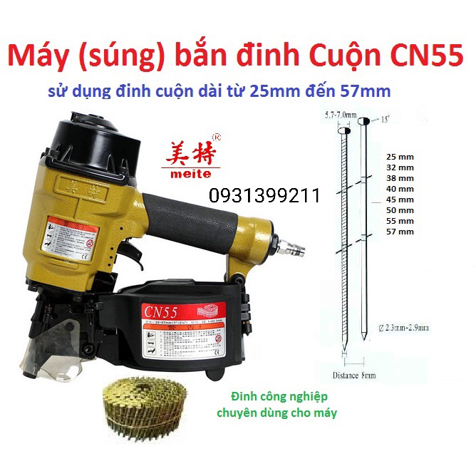 Máy bắn đinh cuộn, bắn đinh pallet cn55 meite