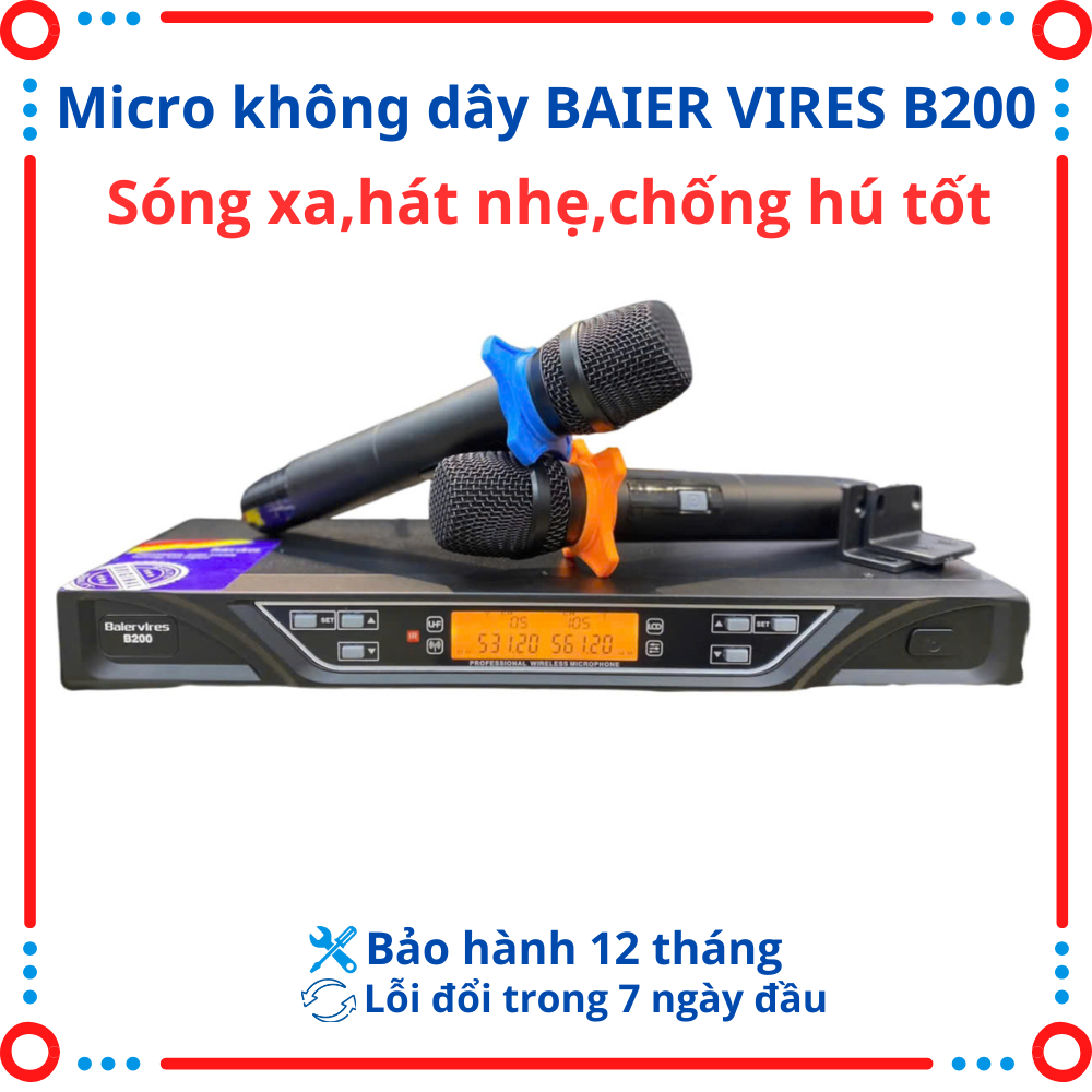 Micro không dây BAIER VIRES B200 đầu thu UHF bắt sóng khỏe,ổn định,âm thanh chân thực,chống rè,chống hú rít .Bảo hành 12 tháng.