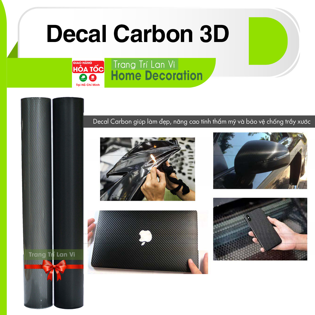 Decal carbon dán xe trang trí,  miếng dán decal trang trí xe, dán điện thoại laptop