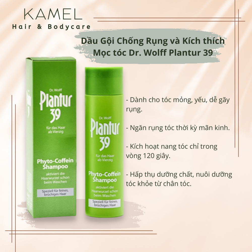 Dầu Gội Dr. Wolff Plantur 39 Chống Rụng và Kích thích Mọc tóc Phyto-Coffein 250ml