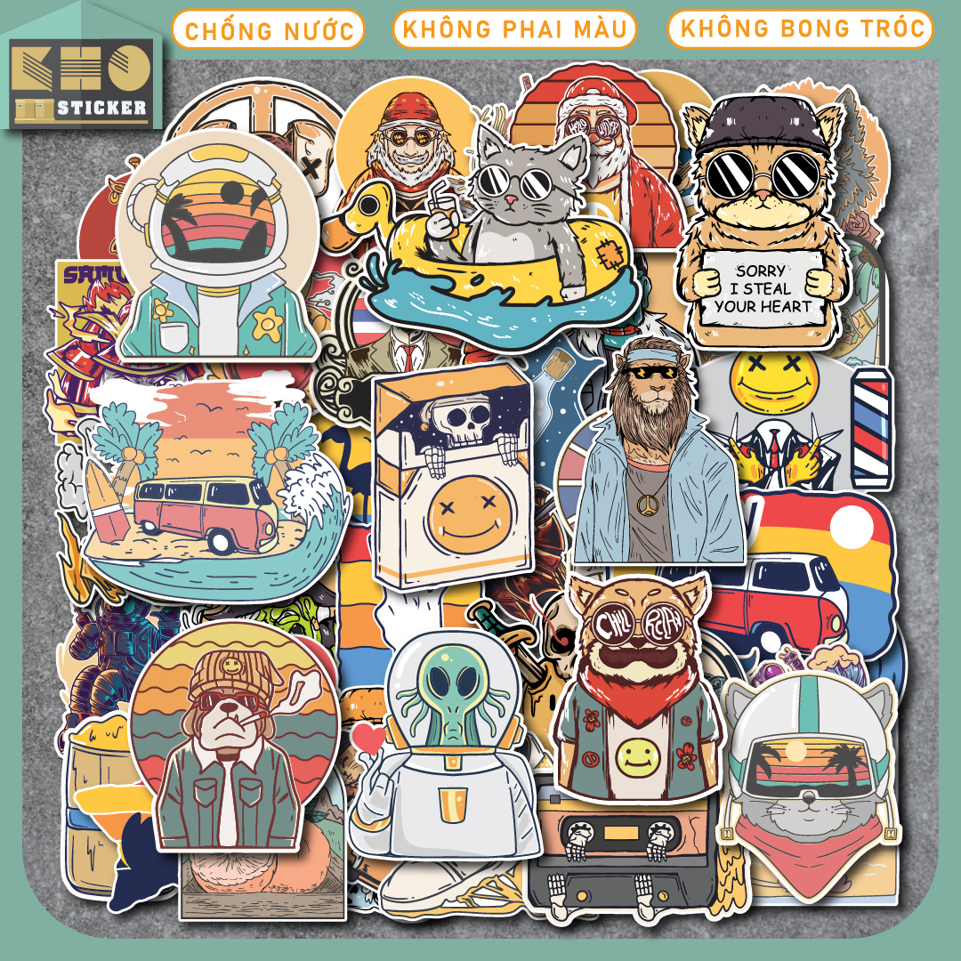 Sticker Vintage Retro chống nước sticker dán laptop, điện thoại, đàn guitar, mũ bảo hiểm, vali. MSP: NS25