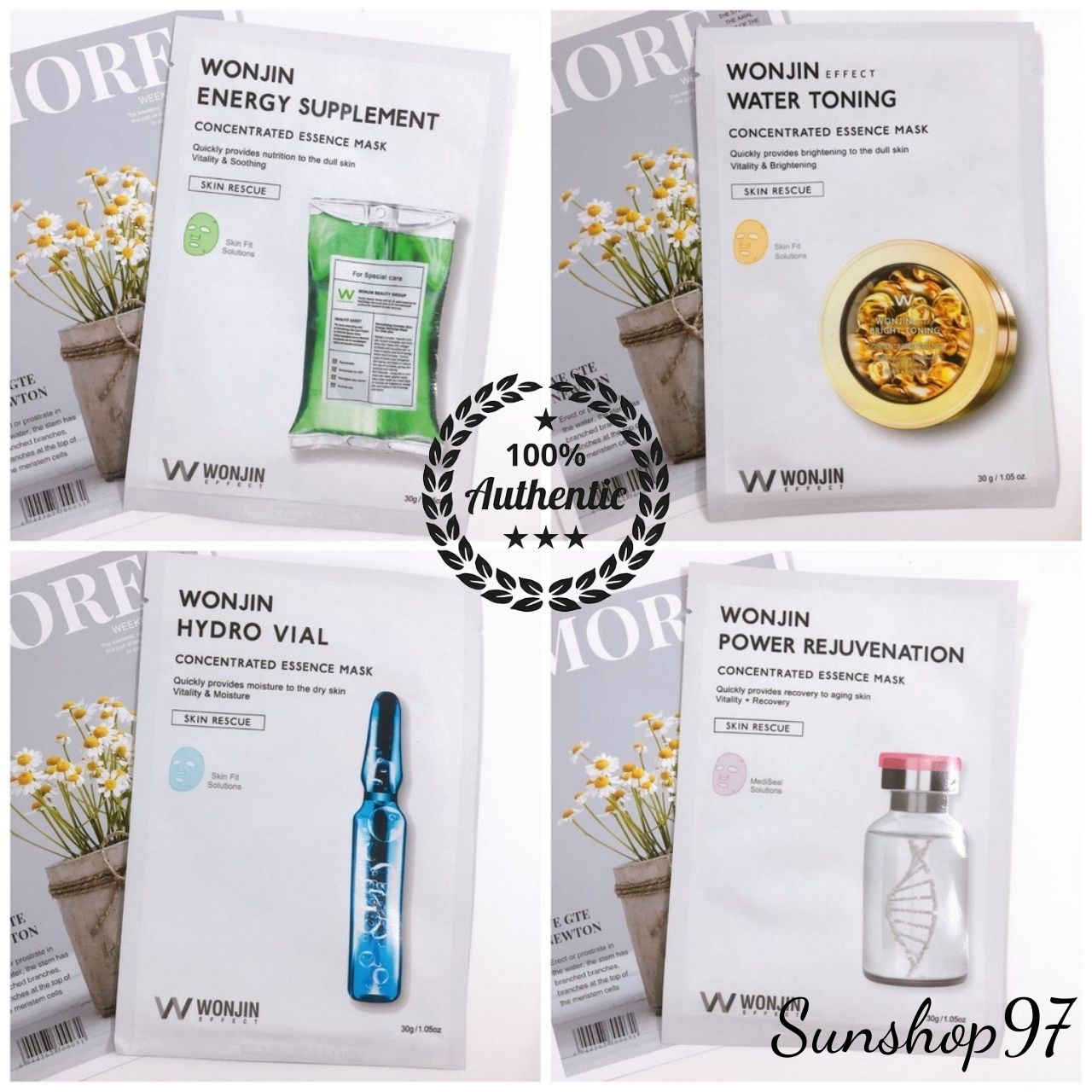 Set 15 miếng mix mặt nạ Wonjin Hàn Quốc dưỡng ẩm trắng da