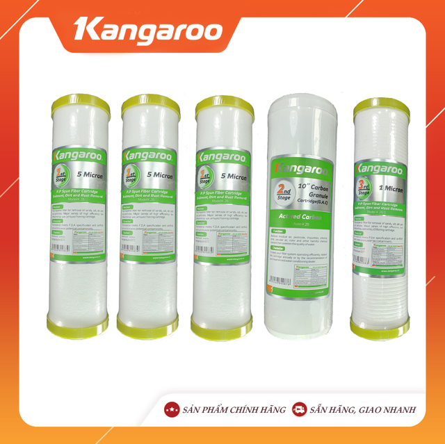 Bộ 05 lõi lọc nước Kangaroo: 3 lõi số 1, 1 lõi số 2, và 1 lõi số 3 - Phụ kiện máy lọc nước Kangaroo