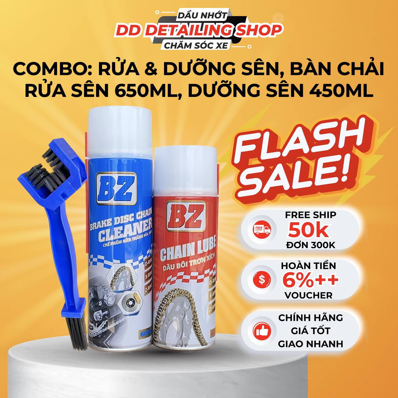 Combo rửa sên và dưỡng sên bz, bàn chải 3d - brake chain cleaner 600ml, bz chain lube 450ml - dd detailing shop