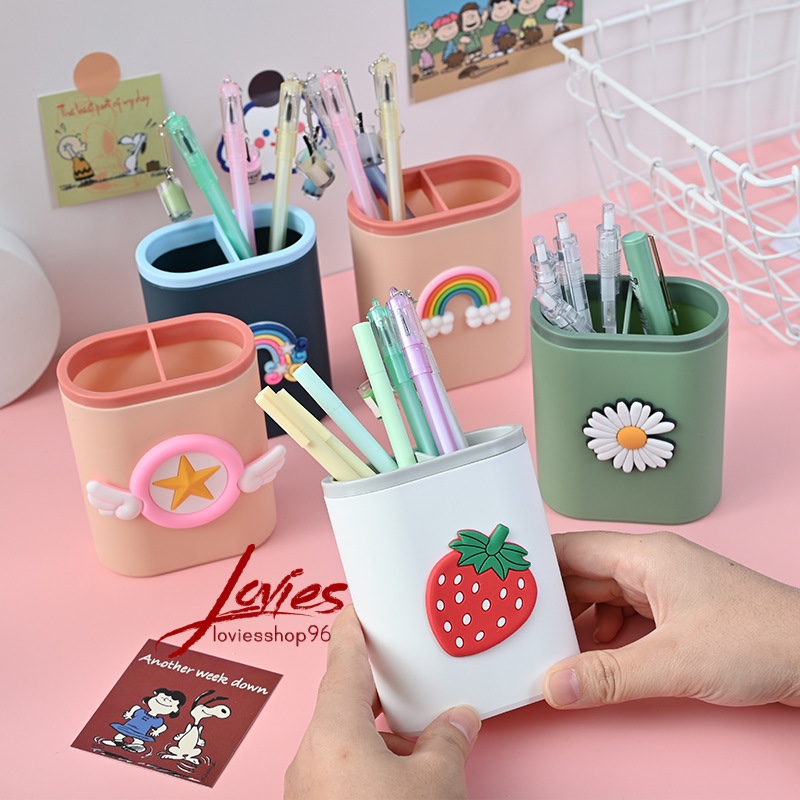 [HCM]Hộp đựng bút/Khay đựng bút 2 ngăn để bàn xinh xắn nhiều mẫu loviesshop96