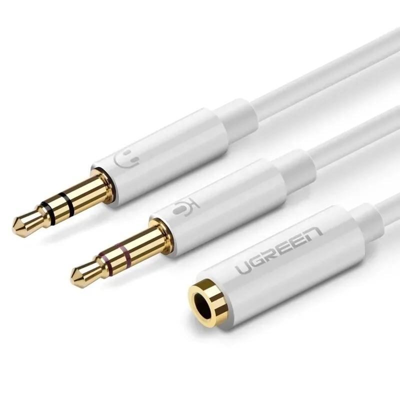 Ugreen 20897 20cm màu trắng dây chuyển âm thanh 3.5mm âm sang jack mic + loa dương av140