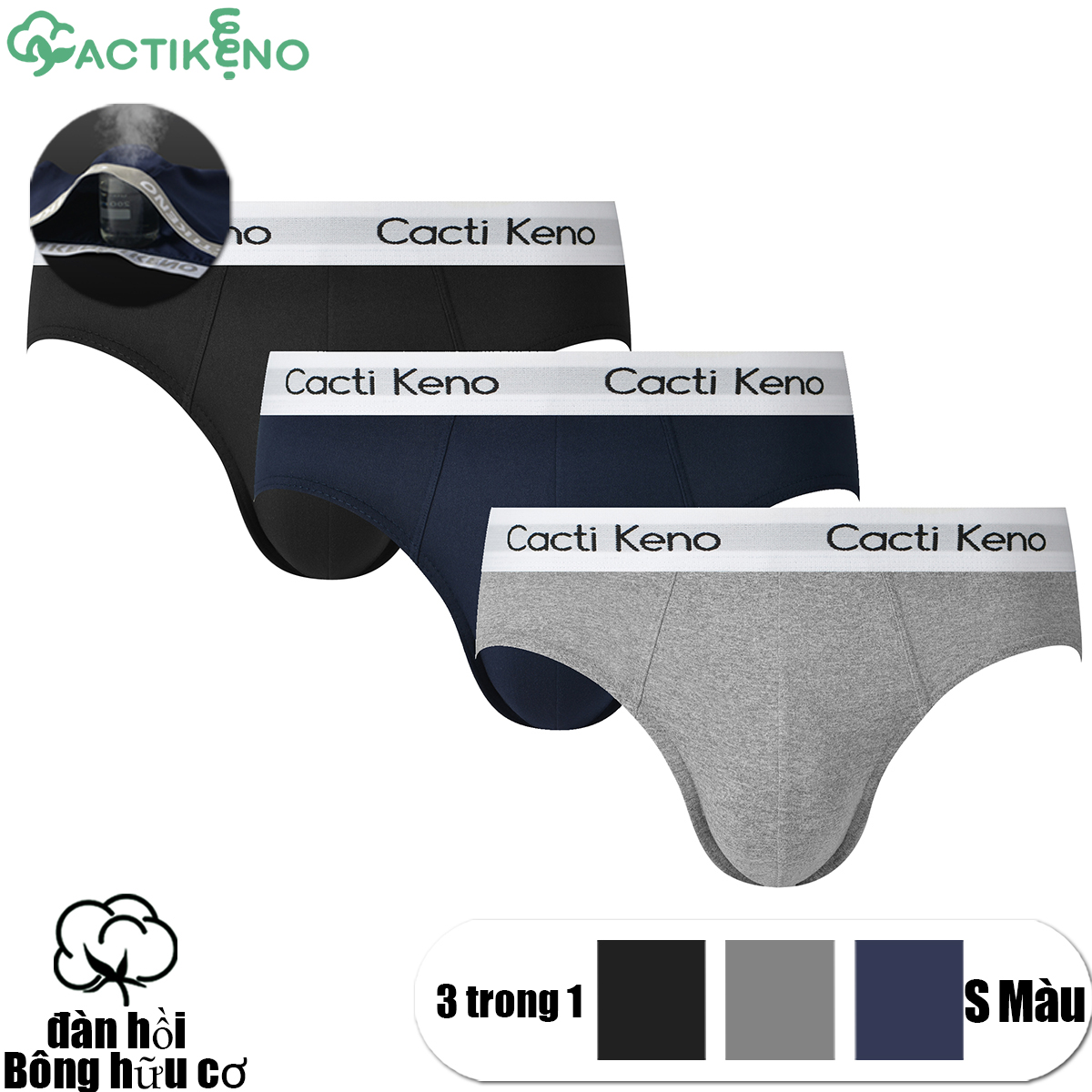 Cacti Keno Combo 3 Quần Lót Nam Thiết kế thời trang Quần lót cotton căng hữu cơ nam