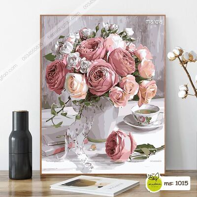 Tranh tô màu Bình hoa hồng tím T1015