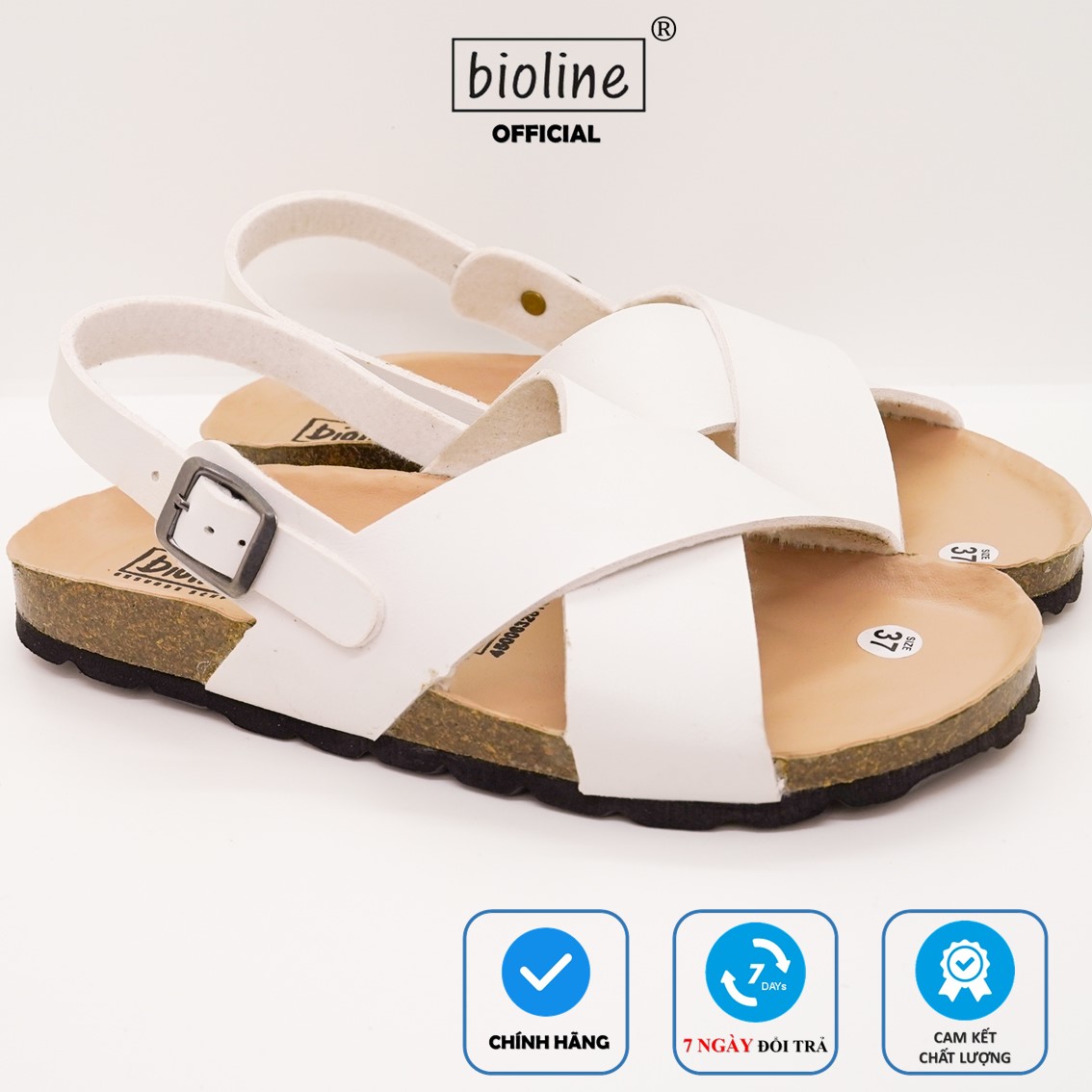 Mã PUK11 - Sandal Đế Trấu BIOLINE Official Quai Da Pu Chữ X Lót Pu Kem
