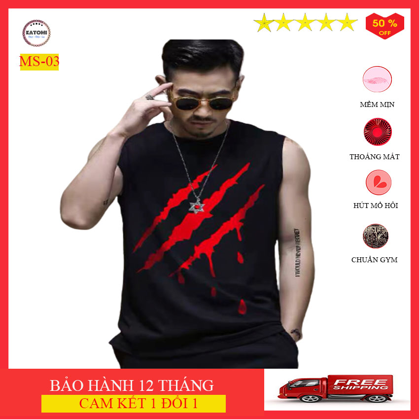 [HCM]Áo ba lỗ nam sát nách KATOMI siêu hot - MS03- màu đen-chất cotton lạnh siêu mát ( thấm hút mồ hôi)-áo ba lỗ nam thời trang Hàn quốc