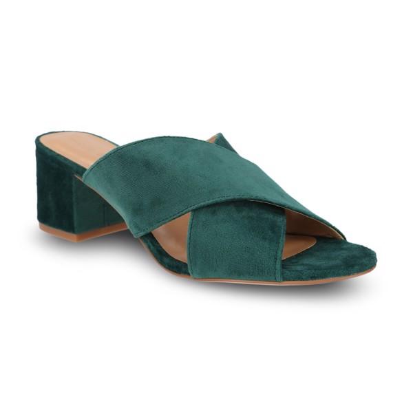 Dép guốc quai chéo da lộn Girlie S51005 màu xanh