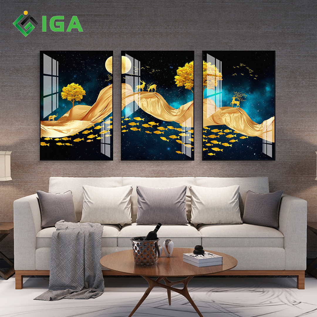 Tranh tráng gương IGEA 3 bức treo tường phong cách hiện đại - GD38