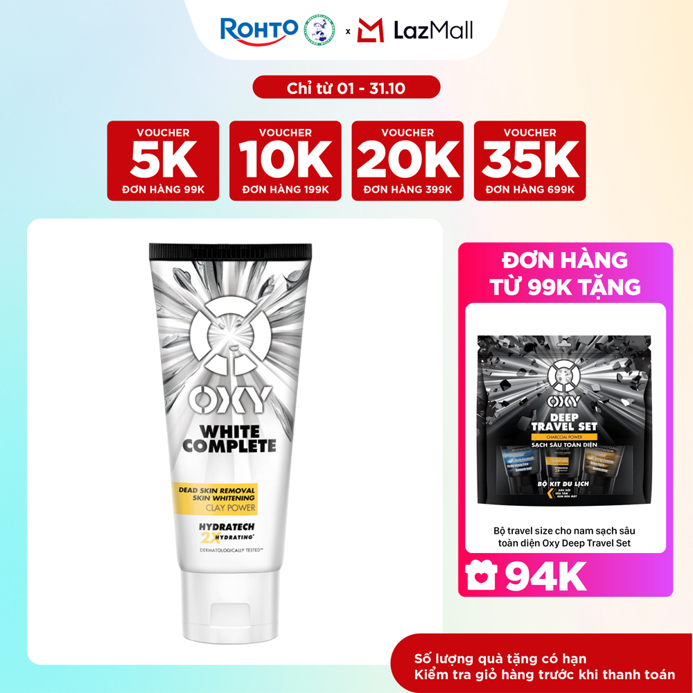 Sữa rửa mặt cho nam Oxy dưỡng sáng da từ đất sét trắng, dạng kem Oxy White Complete 100g