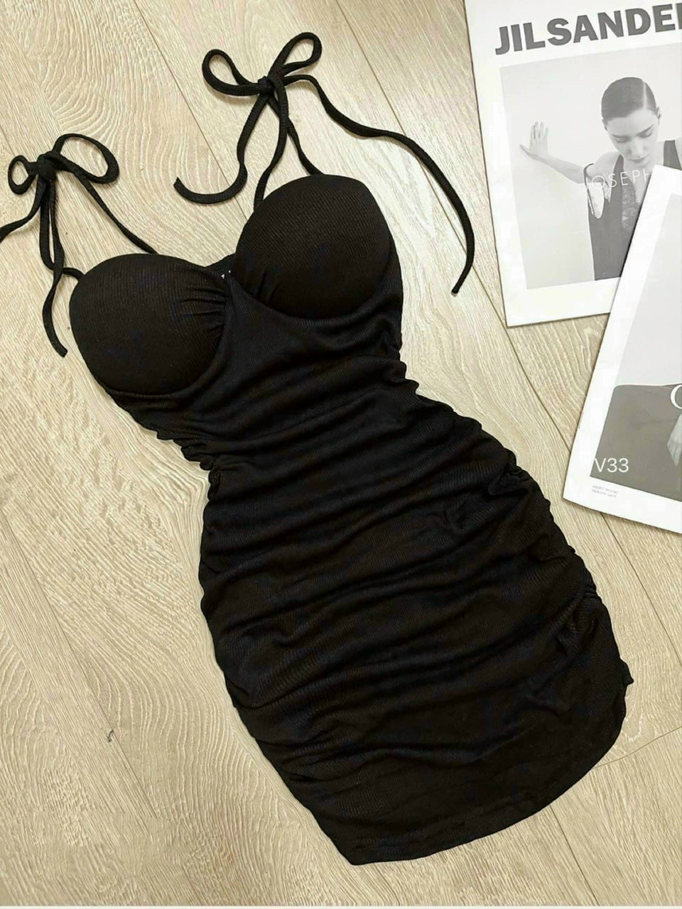 Đầm body ngắn cúp ngực hai dây thắt nơ vai sexy nữ tính ttkxa0160