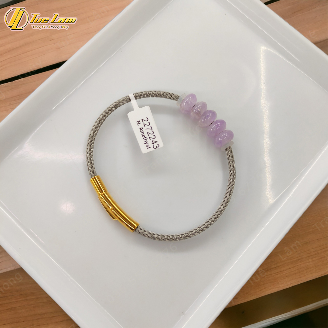 Vòng tay ngũ điếu đá thạch anh tím tự nhiên hợp mệnh may mắn mang lại tài lộc - Tuệ Lâm