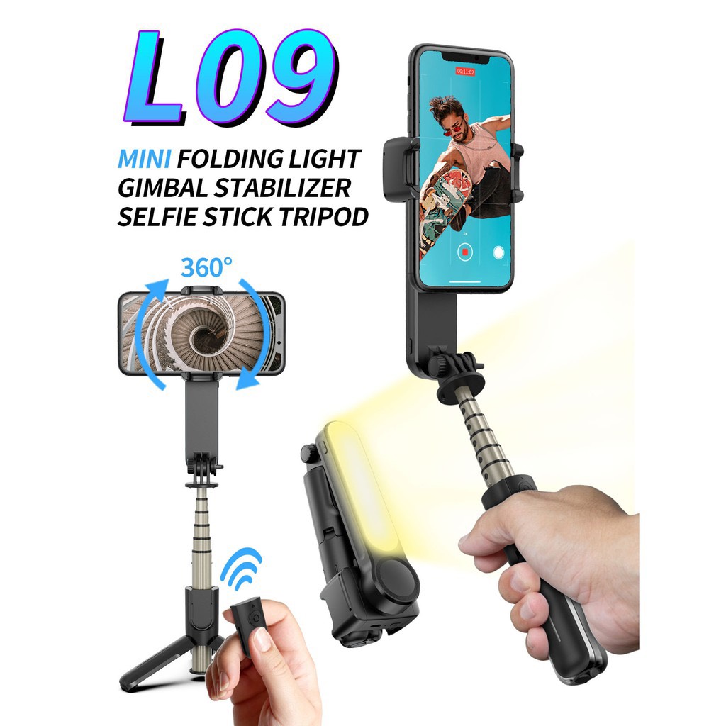 [ SALE ] Gymbal Điện Thoại CYKE STABILIZER L09 Đa Năng, Gậy Chống Rung Điện Thoại Giá Rẻ Dùng Quay Vlog - Tiktok, Quay Phim, Chụp Ảnh Mượt Mà,Tích Hợp Đèn LED3 màu, Điều Khiển Bluetooth Linh Hoạt Xoay 360 Độ, Dùng Cho Iphone Androi