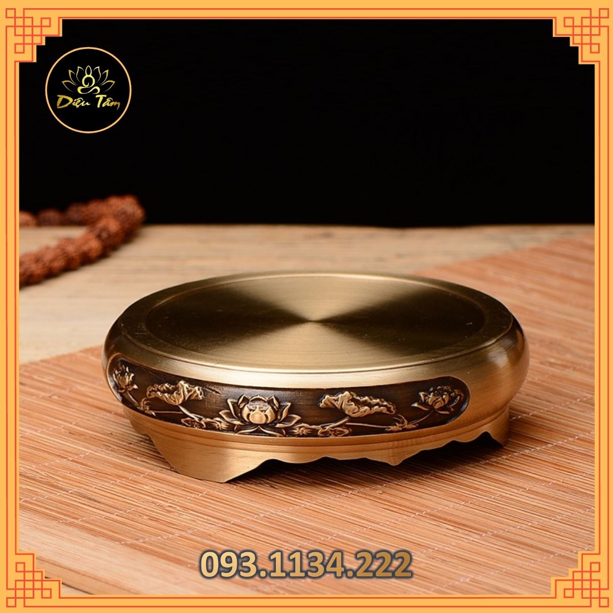 Đôn, chân đế đồng lư hương, lư đồng, cóc, tỳ hưu khắc hoa sen bằng đồng nguyên khối đồ phong thủy