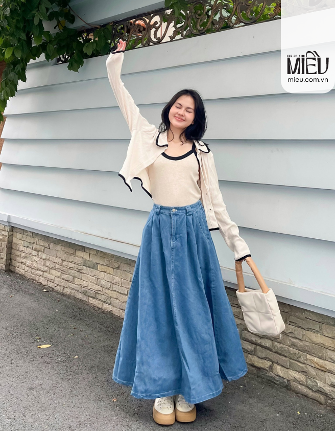 Miều_váy jeans dáng dài form xòe aimee jeans skirt