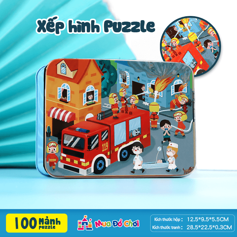 Bộ đồ chơi ghép tranh 100 mảnh puzzle Hộp sắt