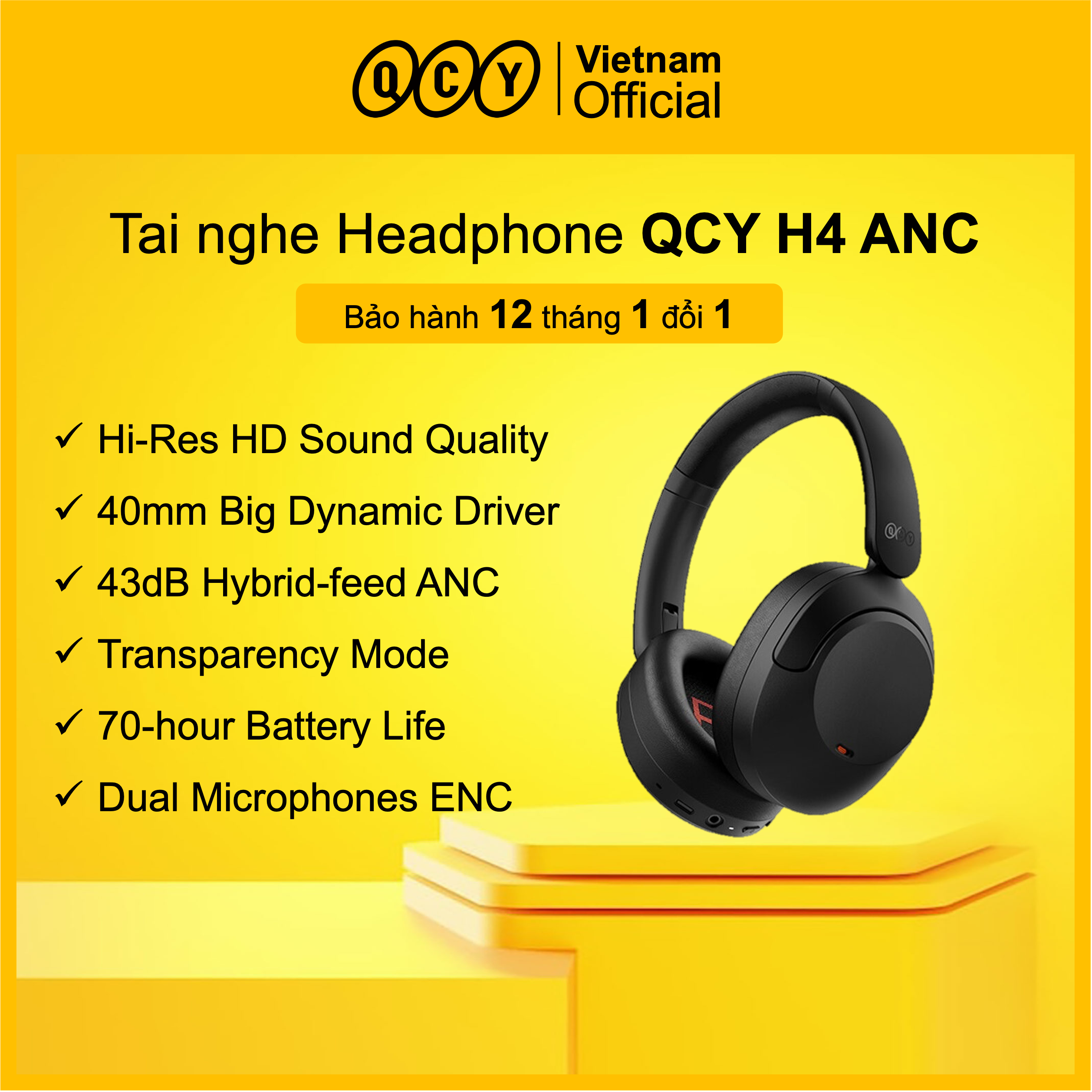 Tai nghe Headphone QCY H4 ANC - Bảo hành Chính hãng 1 đổi 1 12 tháng