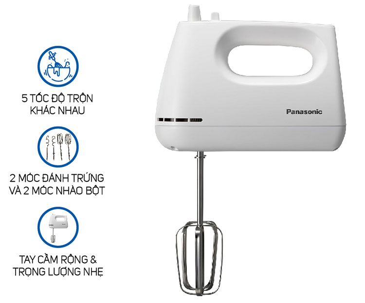 Máy đánh trứng cầm tay 5 tốc độ Panasonic MK-GH3WRA công suất 175W - Hàng chính hãng, bảo hành 12 tháng