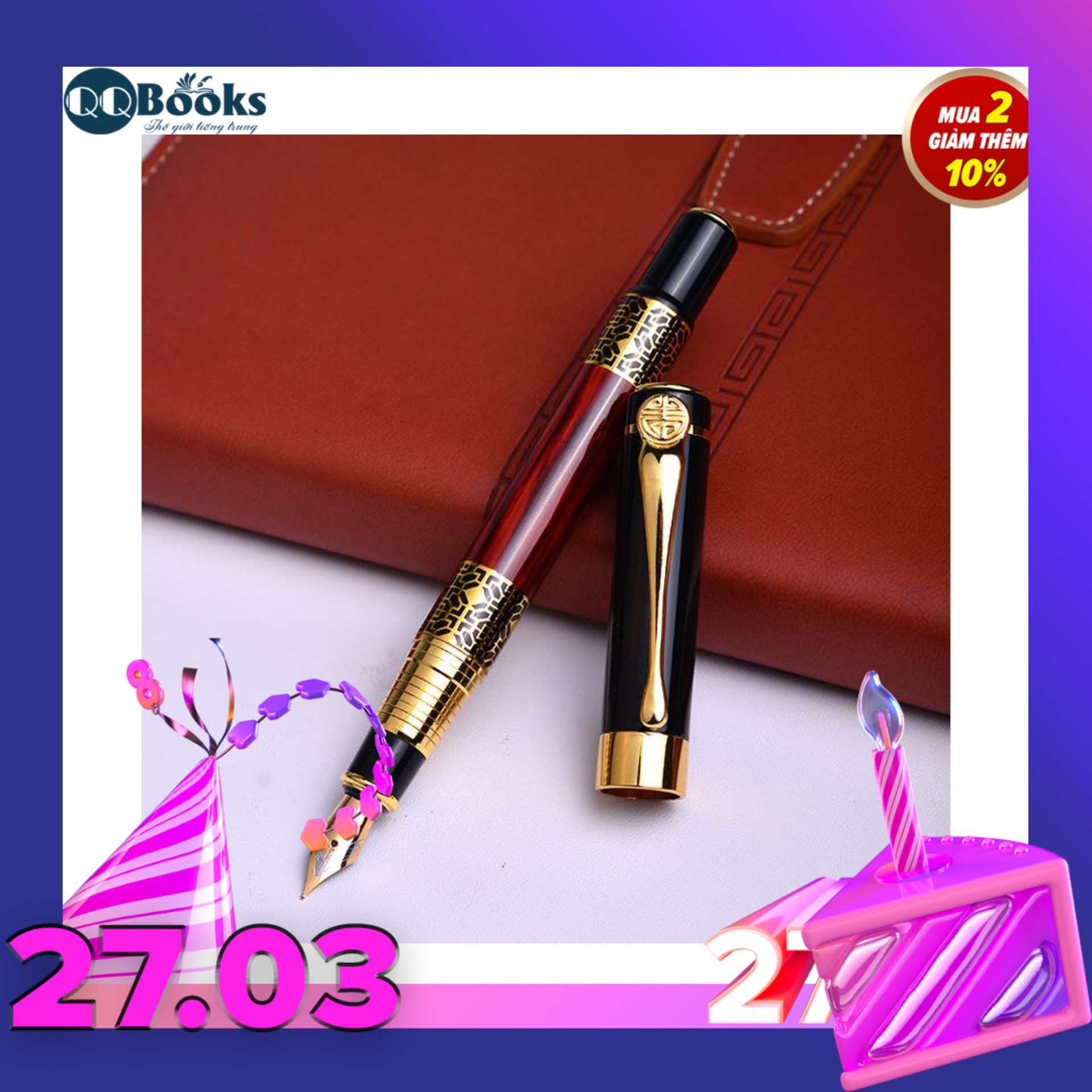 Bút máy ký tên cao cấp Hero 530 - Bút máy ngòi thẳng 0.5mm - Bút viết máy luyện viết chữ đẹp có thể làm quà tặng sang trọng