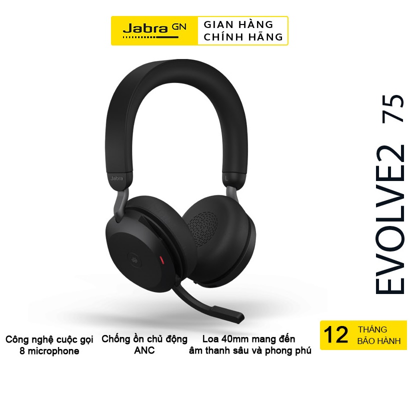 Tai nghe chụp tai micro jabra evolve2 75 hạn chế tiếng ồn kết nối bluetooth hàng chính hãng
