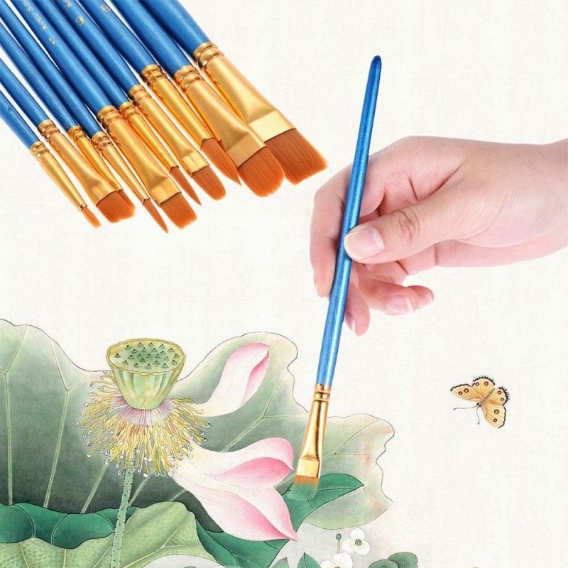 Mua 10pcs/pack Artist Paint Brush Kit Set Nylon Hair Round Point Tip for Acrylic Aquarelle Watercolor Oil Painting - intl