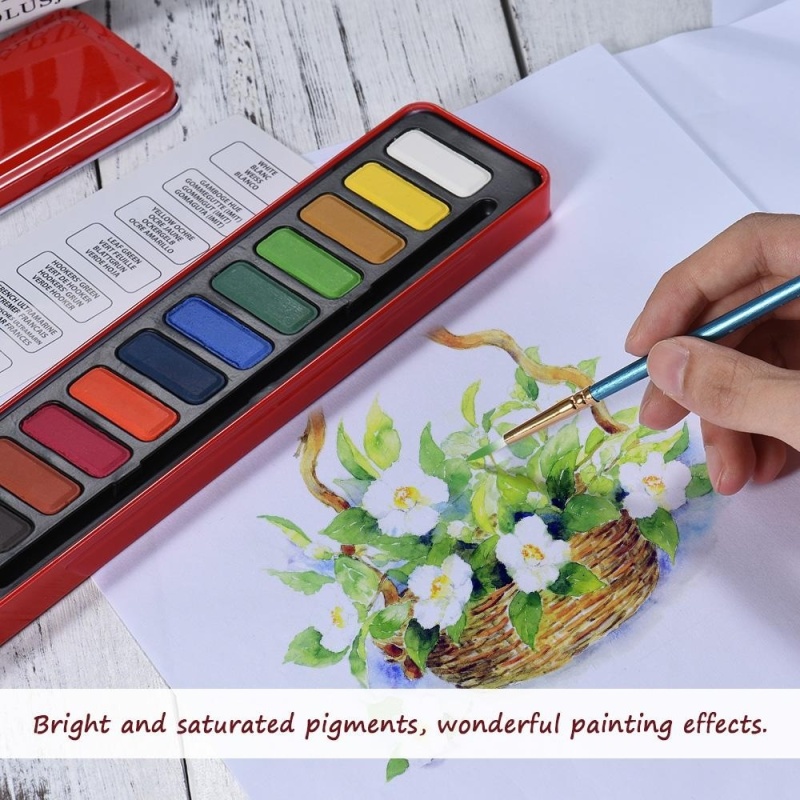 Mua 12 Colors Solid Watercolor Paint Pigment Set with Paintbrush Metal
Box for Artist Students Drawing Painting Art Supplies - intl