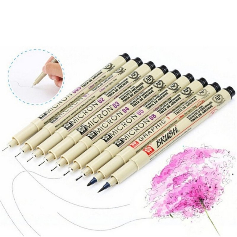 Mua 8 bút mực nét tinh tế vẽ đồ họa Pigma Manga Comic kèm bộ chổi, màu be - Quốc Tế