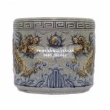 Bát hương hàng gốm sứ Bát tràng đắp Rồng nổi men rạn cổ đường kính 16cm