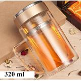 Bình thủy tinh giữ nhiệt cao cấp 2 lớp, bình pha trà, bình cà phê 320 ml có quai cầm