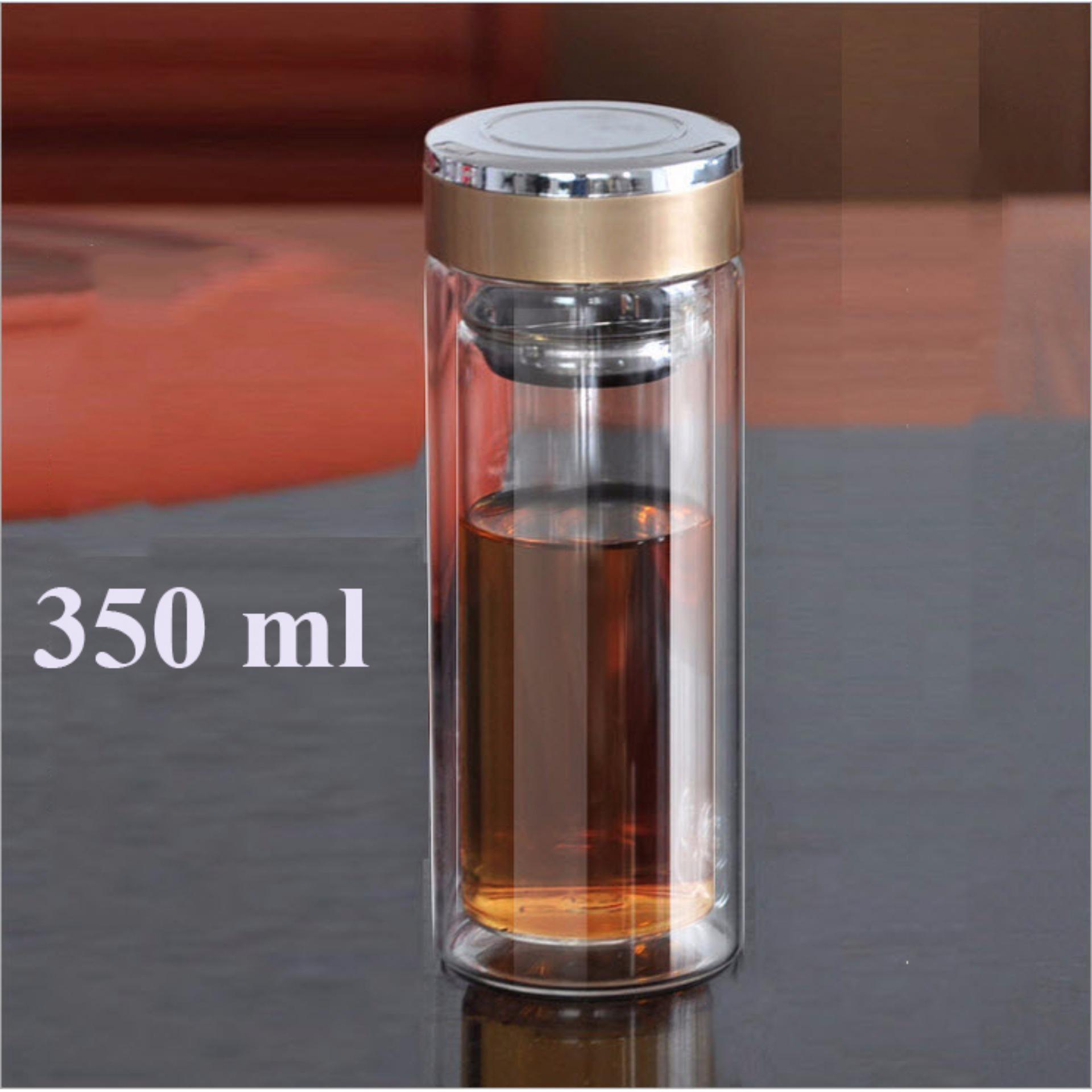 Bình thủy tinh giữ nhiệt cao cấp 2 lớp, bình pha trà, bình cà phê 350 ml